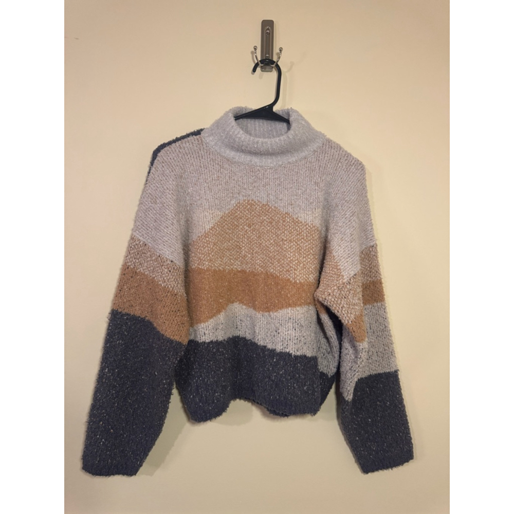 Women's Universal Thread Cowl Neck Sweater M Gray Brown Colorblock